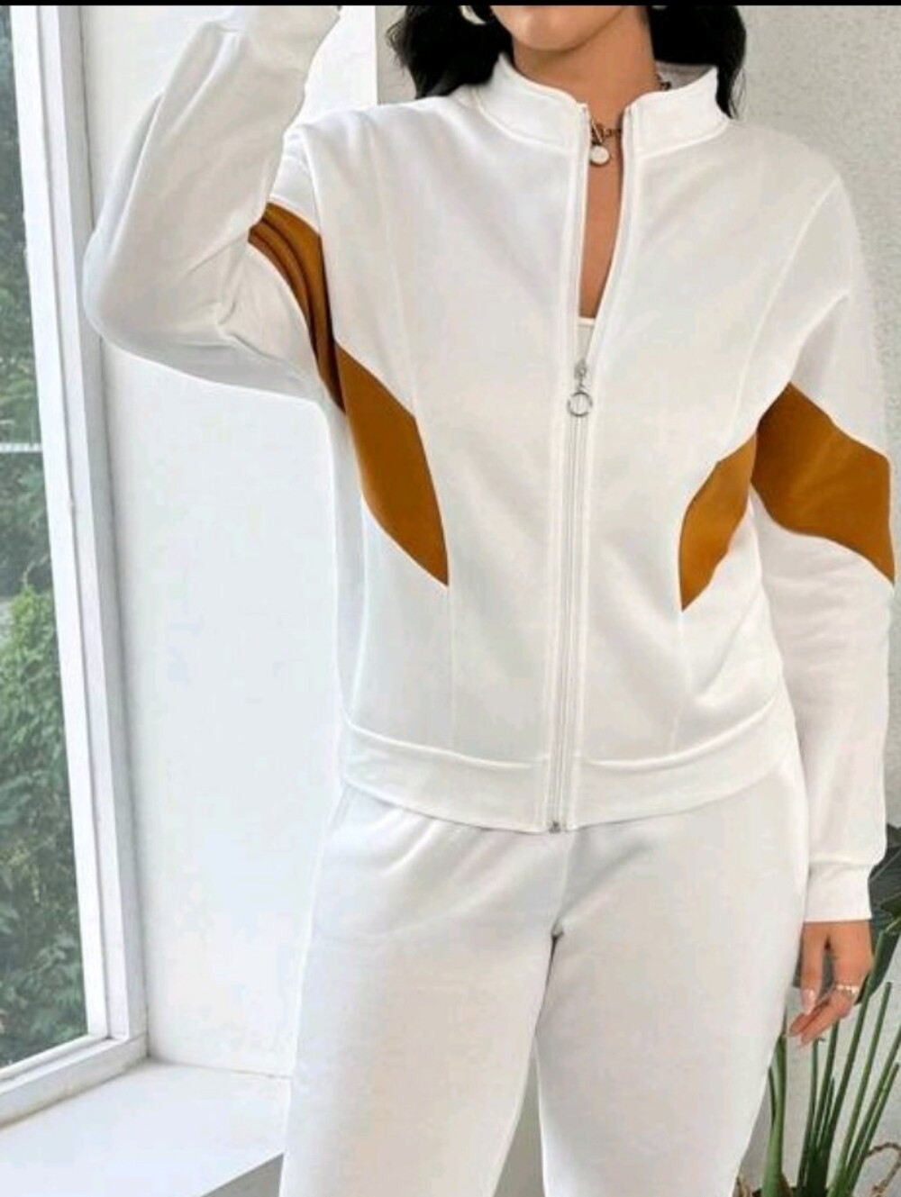 White Women's Jogger Pants with Mustard Accent - Casual Comfort